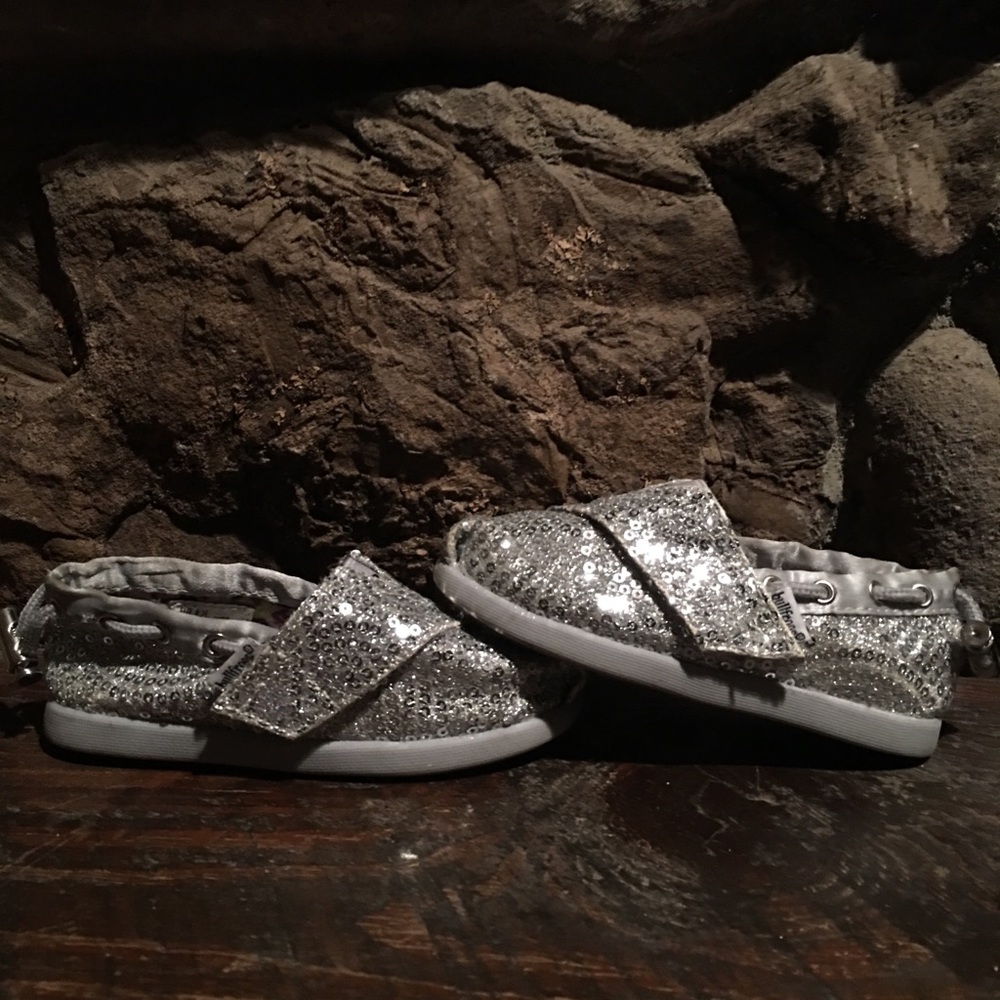 Silver Sequined Bullfrog little girl slip ons
